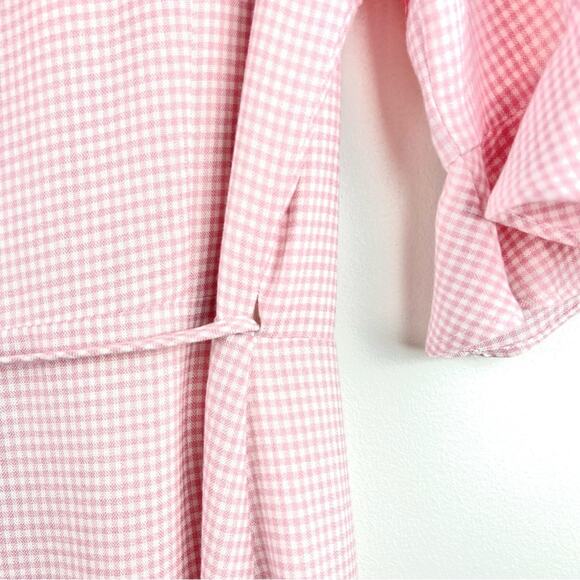 First Monday Pink and White Gingham Ruffle Trim Wrap Dress Small Coquette - Picture 7 of 8